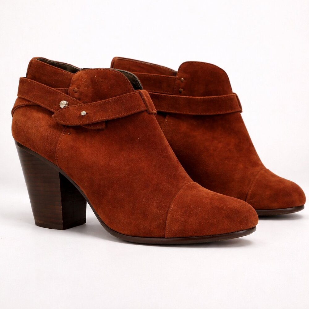 Rag & Bone Harrow Booties 39 8.5 Cognac Suede Ankle Boots Block Heel Designer